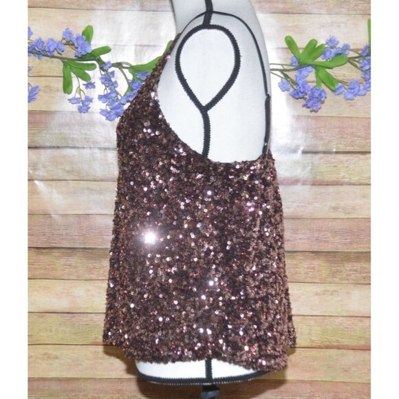 NWT Boutique Rose Gold All Over Sequin Cami Tank Top M Adjustable Straps Lined - Picture 4 of 10